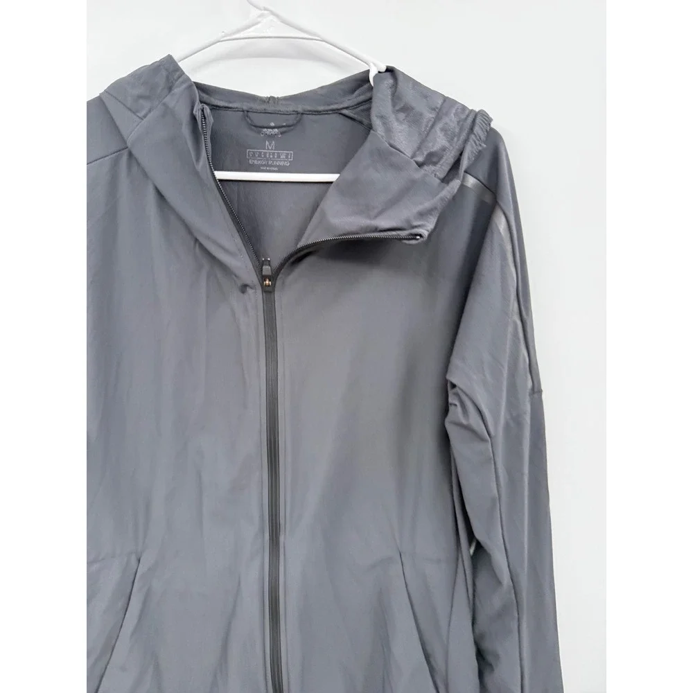 Adidas Medium Windbreaker Jacket Mens Gray Energy Running Full Zip Hoodie